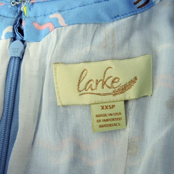 Rare Larke Anthropologie ruffle dress blue cute summer fun print 2XS petite - Picture 11 of 13